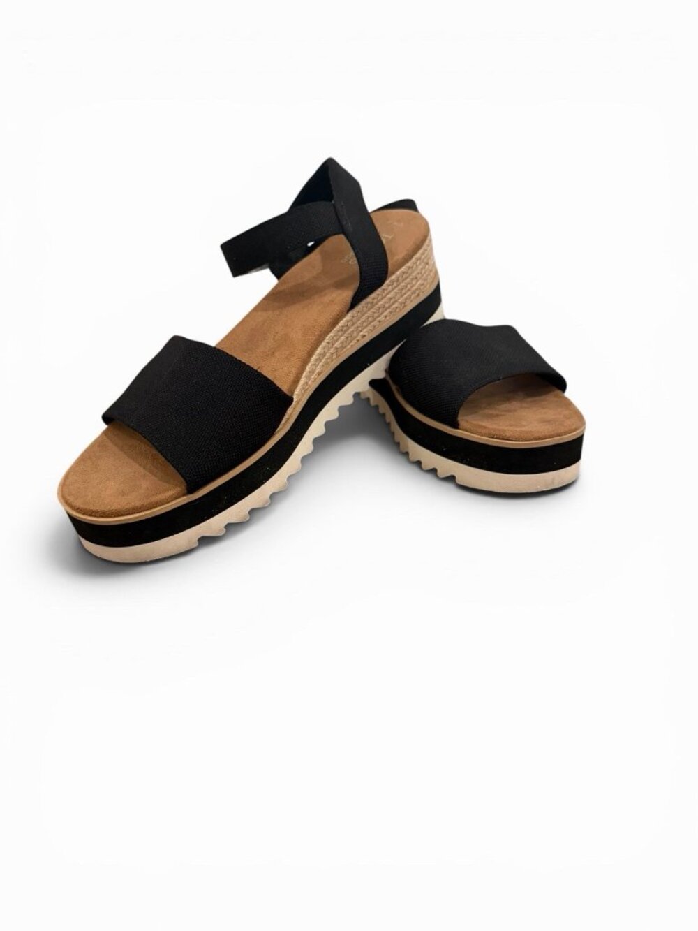 Women’s TOMS Diana Size 10 Canvas Platform Wedge Espadrille Casual Sandals Black - Picture 3 of 8
